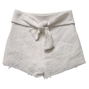 HONEY Belle White High Rise, Cotton Shorts with Front Decorative Tie, Size Small